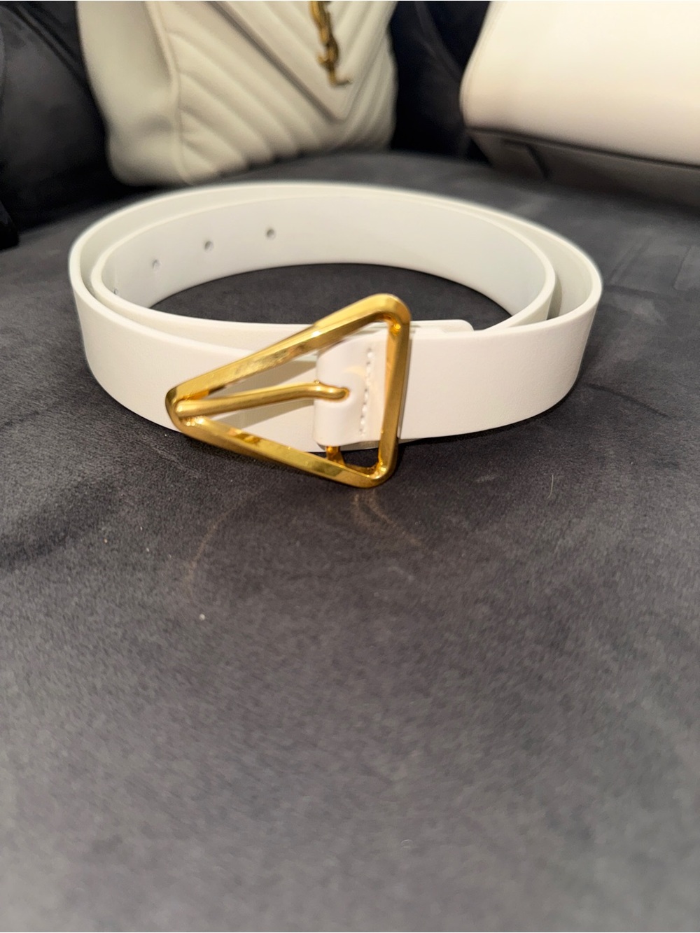Bottega Veneta White Belt with Gold Triangle Buckle
